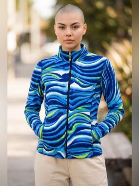 Core Andrea Jovine Quick Dry Blue Green Zip Athletic Jacket Size S